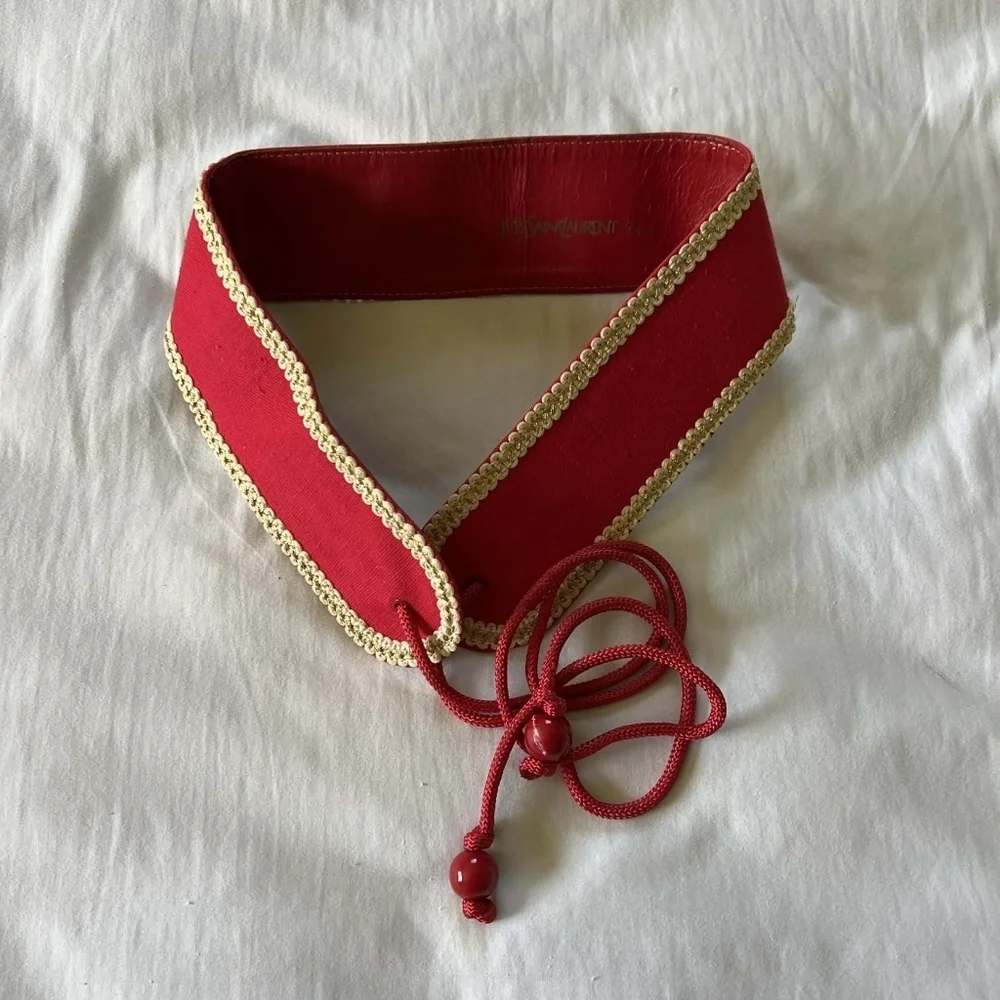 RARE Vintage Yves Saint Laurent 70s Russian Collection Red Tie Waist Belt